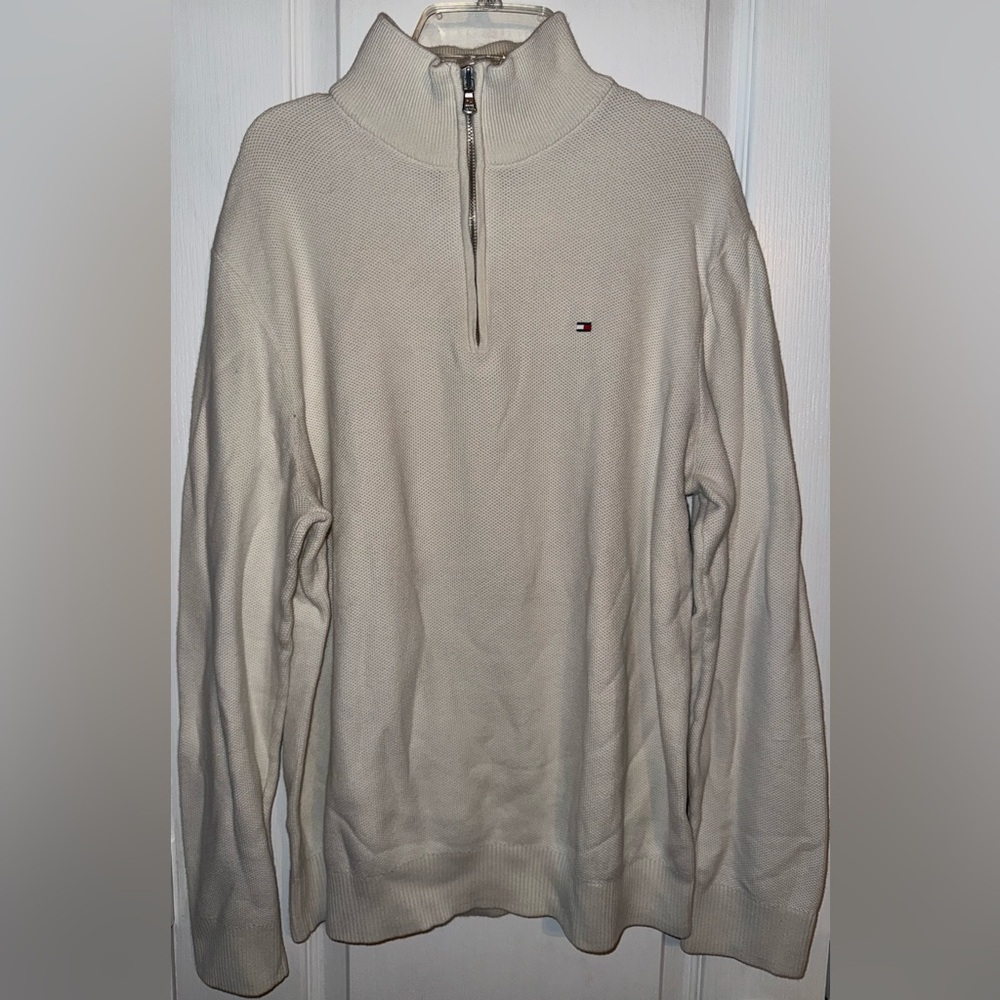 Tommy Hilfiger Cream Quarter Zip Sweater Jacket Size L